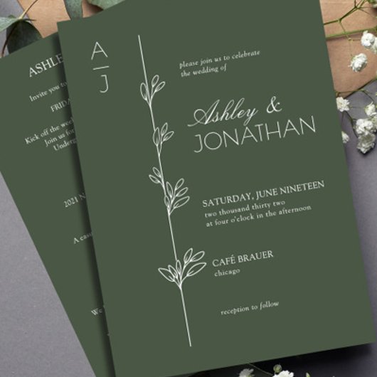 Moderne Botanische Divider Wedding Green All-in-On Kaart