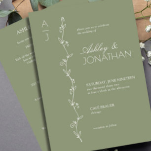 Moderne Botanische Divider Wedding Sage All-in-One Kaart