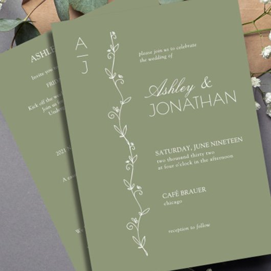 Moderne Botanische Divider Wedding Sage All-in-One Kaart