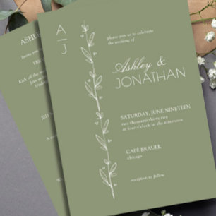 Moderne Botanische Divider Wedding Sage All-in-One Kaart