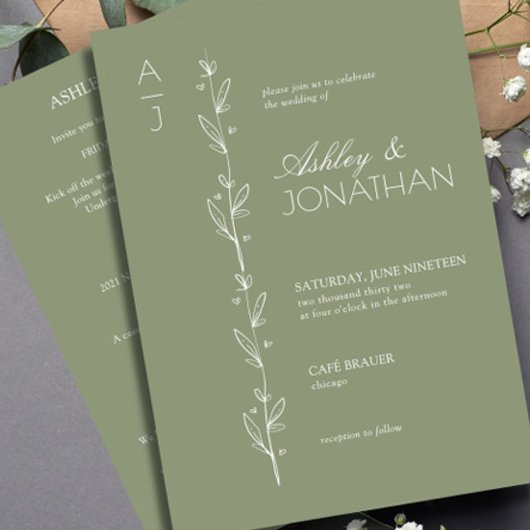 Moderne Botanische Divider Wedding Sage All-in-One Kaart
