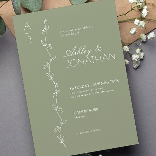 Moderne Botanische Divider Wedding Sage Groen Kaart