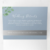 Moderne Botanische Dusty Blue Wedding Drieluik Uitnodiging (Binnenzijde eerst)