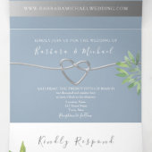 Moderne Botanische Dusty Blue Wedding Drieluik Uitnodiging (Binnenkant midden)