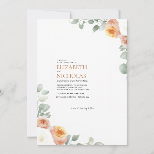 Moderne Botanische Elegante Huwelijksuitnodiging Kaart (Voorkant)