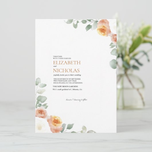 Moderne Botanische Elegante Huwelijksuitnodiging Kaart (Staand voorkant)