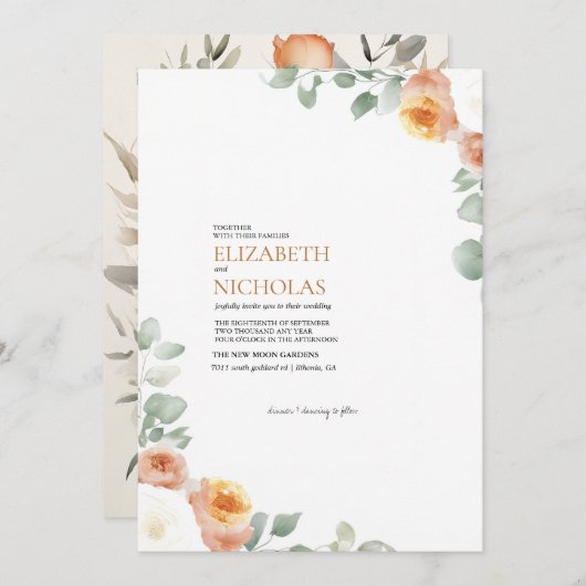Moderne Botanische Elegante Huwelijksuitnodiging Kaart (Voorkant / Achterkant)