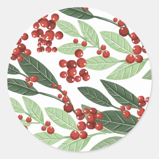 Moderne Botanische Elegantie Kerstmis Ronde Sticker (Voorkant)
