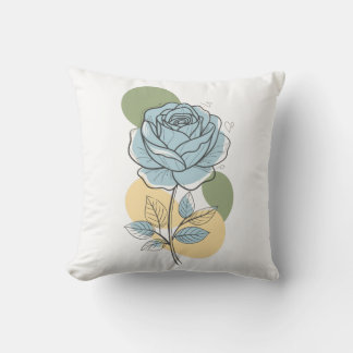 Moderne botanische esthetiek - Blauwe roos lijnkun Kussen