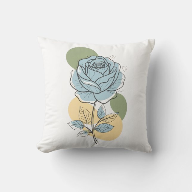 Moderne botanische esthetiek - Blauwe roos lijnkun Kussen (Voorkant)