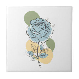 Moderne botanische esthetiek - Blauwe roos lijnkun Tegeltje