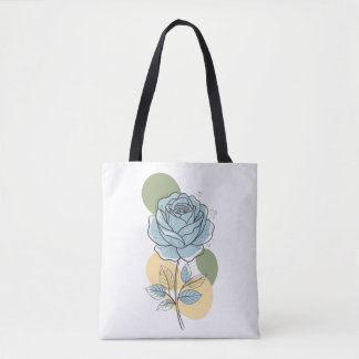 Moderne botanische esthetiek - Blauwe roos lijnkun Tote Bag