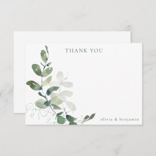 Moderne botanische Eucalyptus aangepaste bruiloft Bedankkaart (Voorkant / Achterkant)