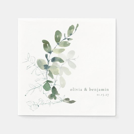 Moderne botanische Eucalyptus aangepaste bruiloft  Servet (Voorkant)