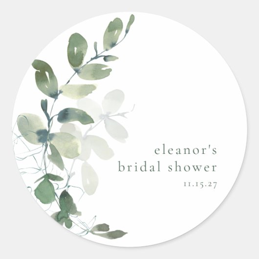 Moderne botanische eucalyptus aangepaste bruilofts ronde sticker (Voorkant)