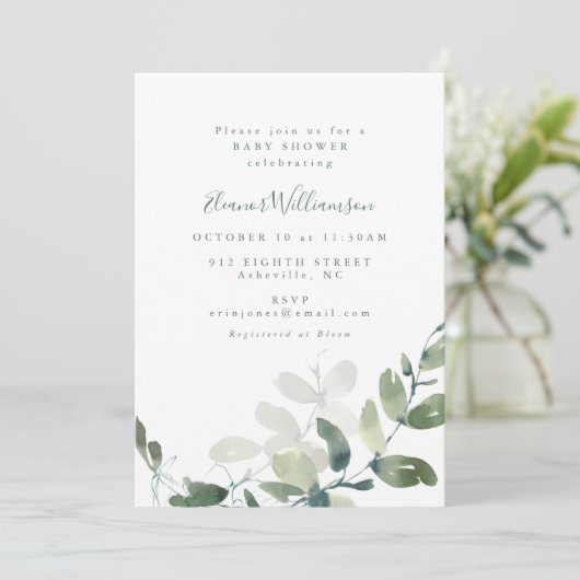 Moderne botanische Eucalyptus Boho Baby shower Kaart (Staand voorkant)