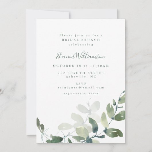 Moderne botanische eucalyptus Boho Bridal Brunch Kaart (Voorkant)