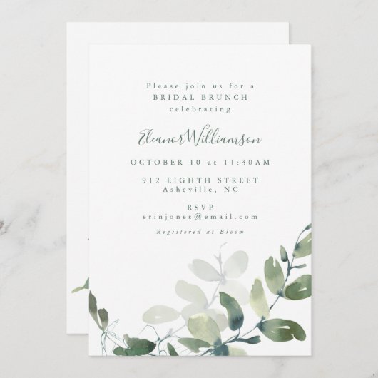 Moderne botanische eucalyptus Boho Bridal Brunch Kaart (Voorkant / Achterkant)