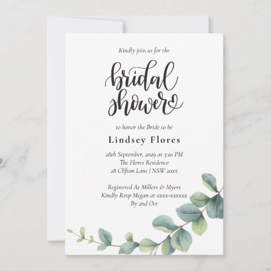 Moderne botanische Eucalyptus Boho Vrijgezellenfee Kaart (Voorkant)