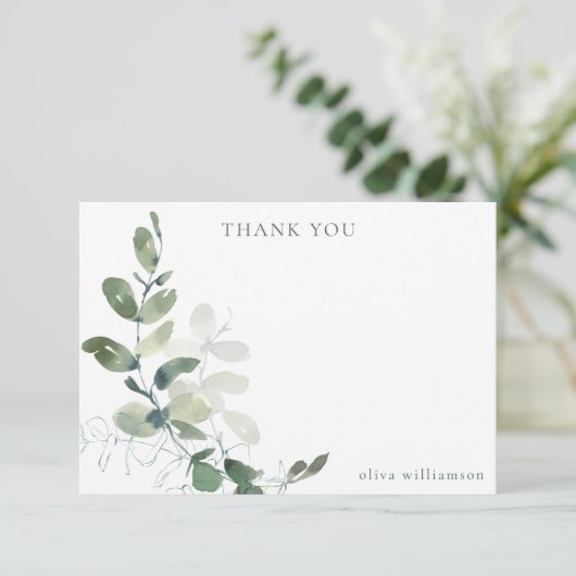 Moderne botanische eucalyptus douche bruidspaar bedankkaart (Staand voorkant)