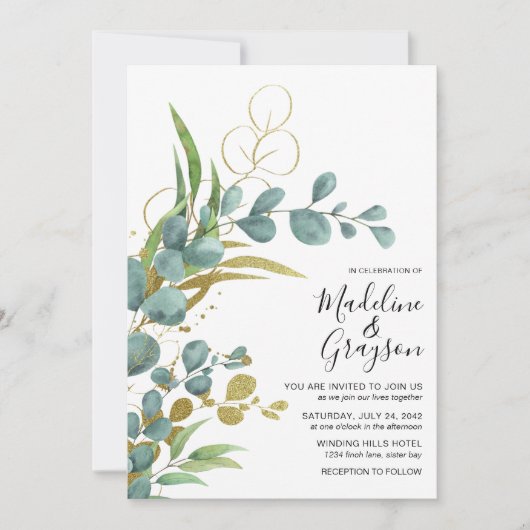 Moderne botanische Eucalyptus Greenery Wedding Kaart (Voorkant)
