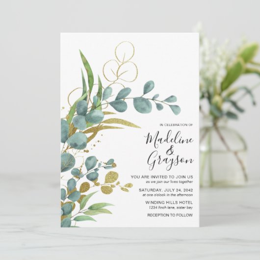 Moderne botanische Eucalyptus Greenery Wedding Kaart (Staand voorkant)