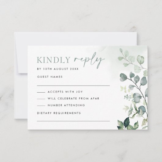 Moderne botanische Eucalyptus Greenery Wedding RSV Kaart (Voorkant)