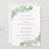 Moderne Botanische Eucalyptus groen gouden bruilof Kaart (Voorkant)