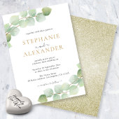 Moderne Botanische Eucalyptus groen gouden bruilof Kaart