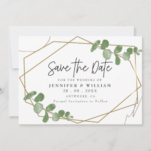 Moderne botanische eucalyptus Save the Date Kaart (Voorkant)