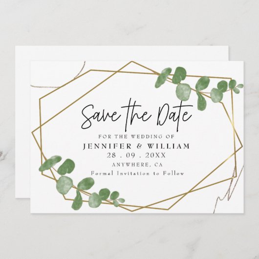 Moderne botanische eucalyptus Save the Date Kaart (Voorkant / Achterkant)