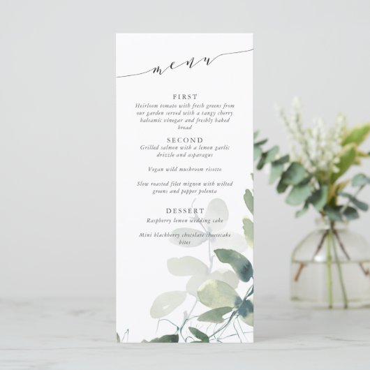 Moderne Botanische Eucalyptus Weddenschap Aangepas Menu (Staand voorkant)