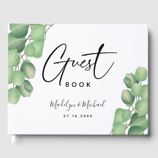 Moderne botanische eucalyptusolie gastenboek (Voorkant)