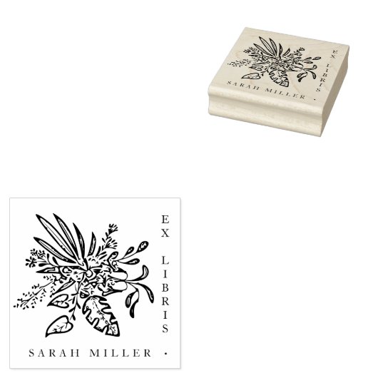 Moderne botanische Ex Libris Aangepaste Naam Boek Rubberstempel (Gestempeld)
