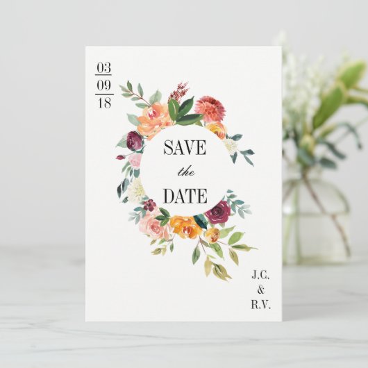 Moderne botanische flora bespaart de datum van huw save the date (Staand voorkant)