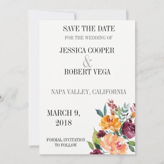 Moderne botanische flora bespaart de datum van huw save the date (Achterkant)