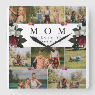 Moderne botanische flora mam 8 Fotocadeaus voor co Vierkante Klok