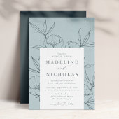 Moderne botanische Floral Blue & Slate Navy Weddin Kaart
