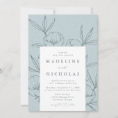 Moderne botanische Floral Blue & Slate Navy Weddin Kaart (Voorkant)