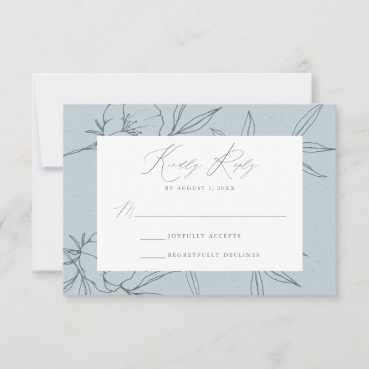 Moderne botanische Floral Blue & Slate Navy Weddin RSVP Kaartje (Voorkant)