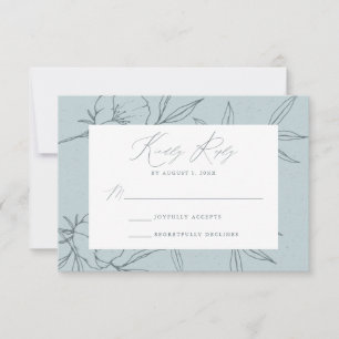Moderne botanische Floral Blue & Slate Navy Weddin RSVP Kaartje