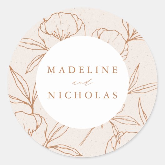 Moderne botanische Floral Cream & Terracotta Weddi Ronde Sticker (Voorkant)