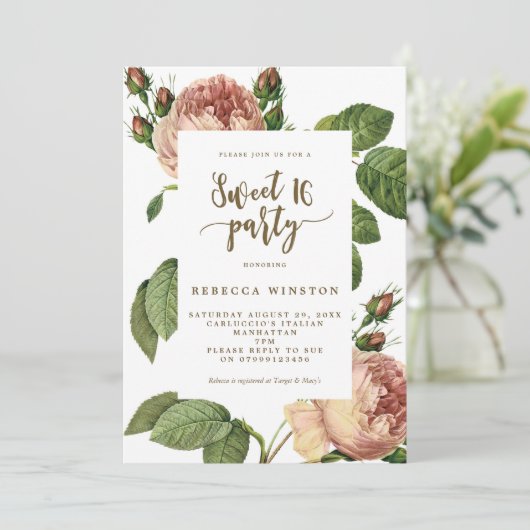 moderne botanische florale zoete 16 uitnodiging (Staand voorkant)