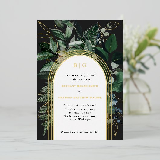 Moderne botanische folie trouwuitnodigingen folie uitnodiging (Staand Voorkant)