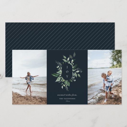 Moderne botanische foto foto van feestdag Blue Feestdagenkaart (Voorkant / Achterkant)