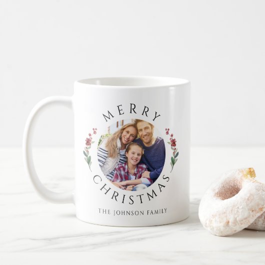 Moderne Botanische Foto Kerst Koffiemok (Met donut)