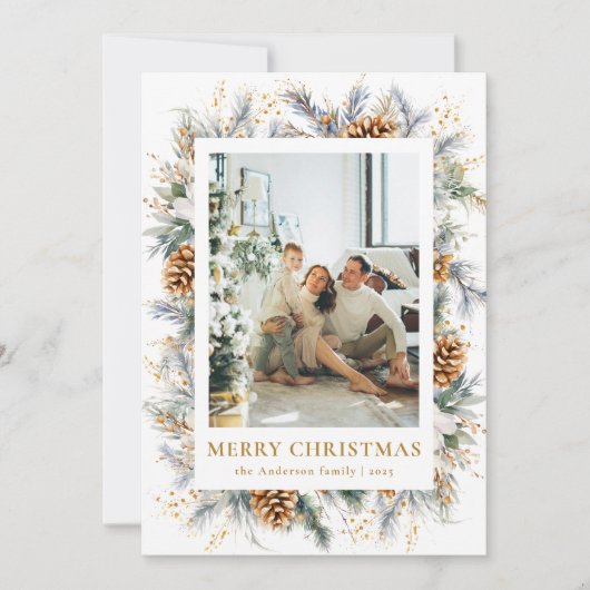 Moderne Botanische Foto Lijst Vrolijk Kerstfeest Feestdagenkaart (Voorkant)