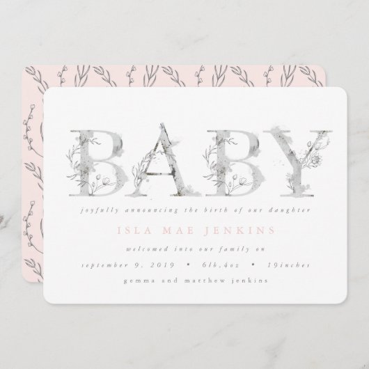 Moderne botanische geboorteaankondiging aankondiging (Voorkant / Achterkant)