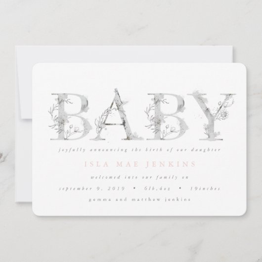 Moderne botanische geboorteaankondiging aankondiging (Voorkant)