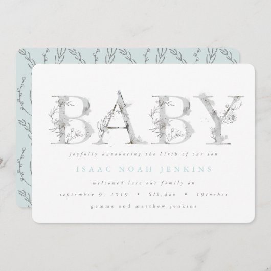 Moderne botanische geboorteaankondiging aankondiging (Voorkant / Achterkant)